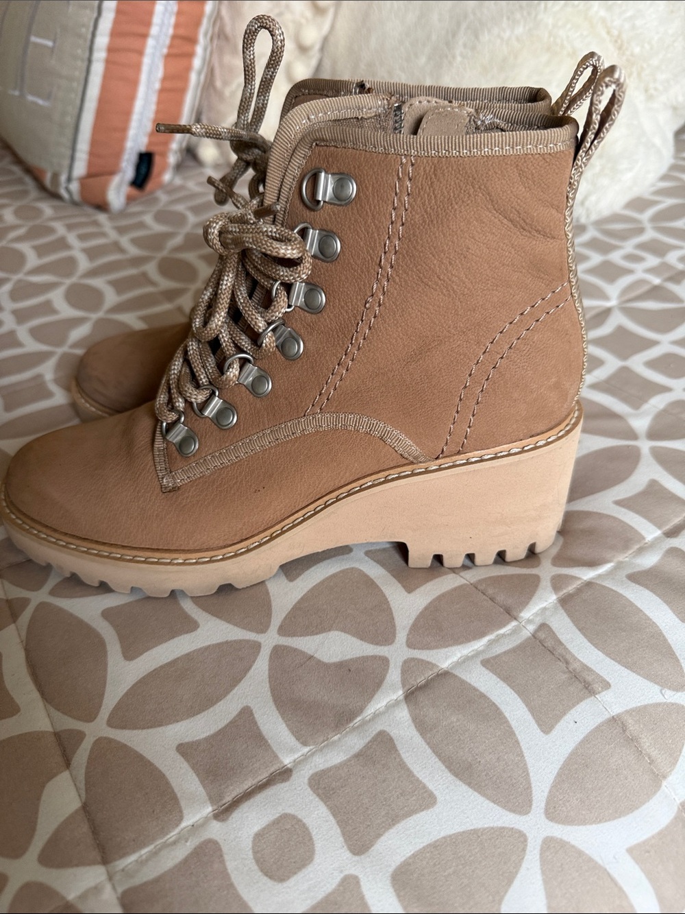 Dolce Vita-Tan Women's Lug-Heel Lace-Up Boots